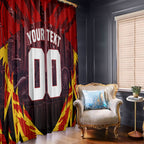 Personalised Gold Coast Suns Football Window Curtain Electric Red Flame Mascot Charging Cityscape