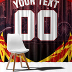 Personalised Gold Coast Suns Football Window Curtain Electric Red Flame Mascot Charging Cityscape