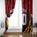 Personalised Gold Coast Suns Football Window Curtain Electric Red Flame Mascot Charging Cityscape