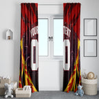 Personalised Gold Coast Suns Football Window Curtain Electric Red Flame Mascot Charging Cityscape