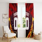 Personalised Gold Coast Suns Football Window Curtain Electric Red Flame Mascot Charging Cityscape