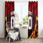 Personalised Gold Coast Suns Football Window Curtain Electric Red Flame Mascot Charging Cityscape