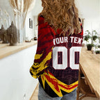 Personalised Gold Coast Suns Football Women Casual Shirt Electric Red Flame Mascot Charging Cityscape