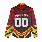 Personalised Gold Coast Suns Football Women Casual Shirt Electric Red Flame Mascot Charging Cityscape
