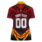 Personalised Gold Coast Suns Football Women Polo Shirt Electric Red Flame Mascot Charging Cityscape