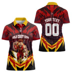 Personalised Gold Coast Suns Football Women Polo Shirt Electric Red Flame Mascot Charging Cityscape