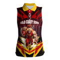 Personalised Gold Coast Suns Football Women Sleeveless Polo Shirt Electric Red Flame Mascot Charging Cityscape