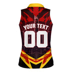 Personalised Gold Coast Suns Football Women Sleeveless Polo Shirt Electric Red Flame Mascot Charging Cityscape