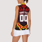 Personalised Gold Coast Suns Football Women Sleeveless Polo Shirt Electric Red Flame Mascot Charging Cityscape