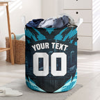Personalised Port Adelaide Power Football Laundry Basket Teal Lightning Mascot Charging Cityscape