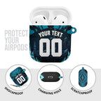Personalised Port Adelaide Power Football AirPods Case Teal Lightning Mascot Charging Cityscape