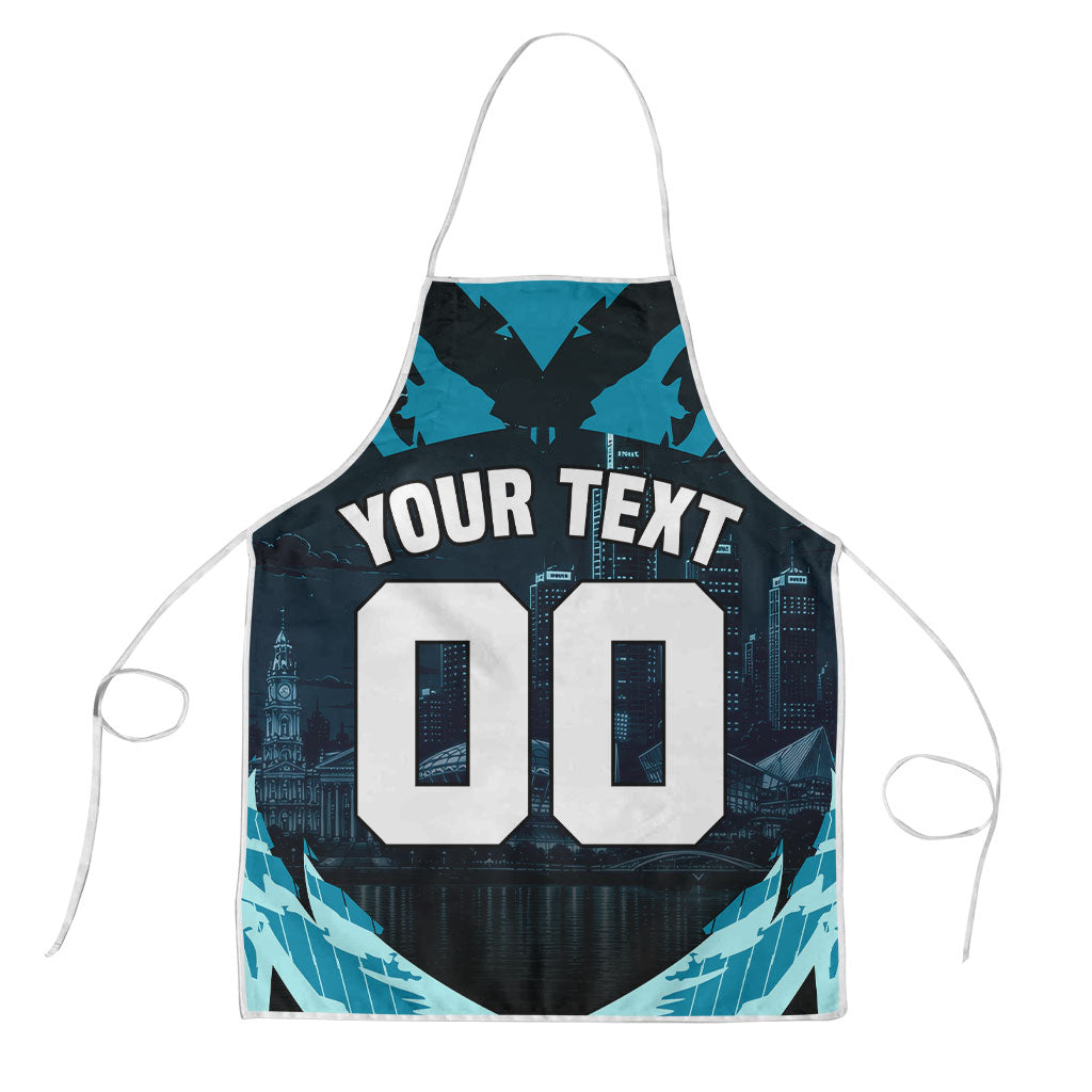 Personalised Port Adelaide Power Football Apron Teal Lightning Mascot Charging Cityscape