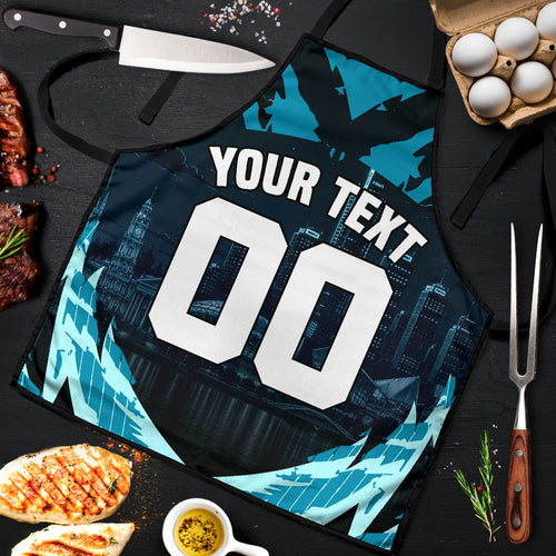 Personalised Port Adelaide Power Football Apron Teal Lightning Mascot Charging Cityscape