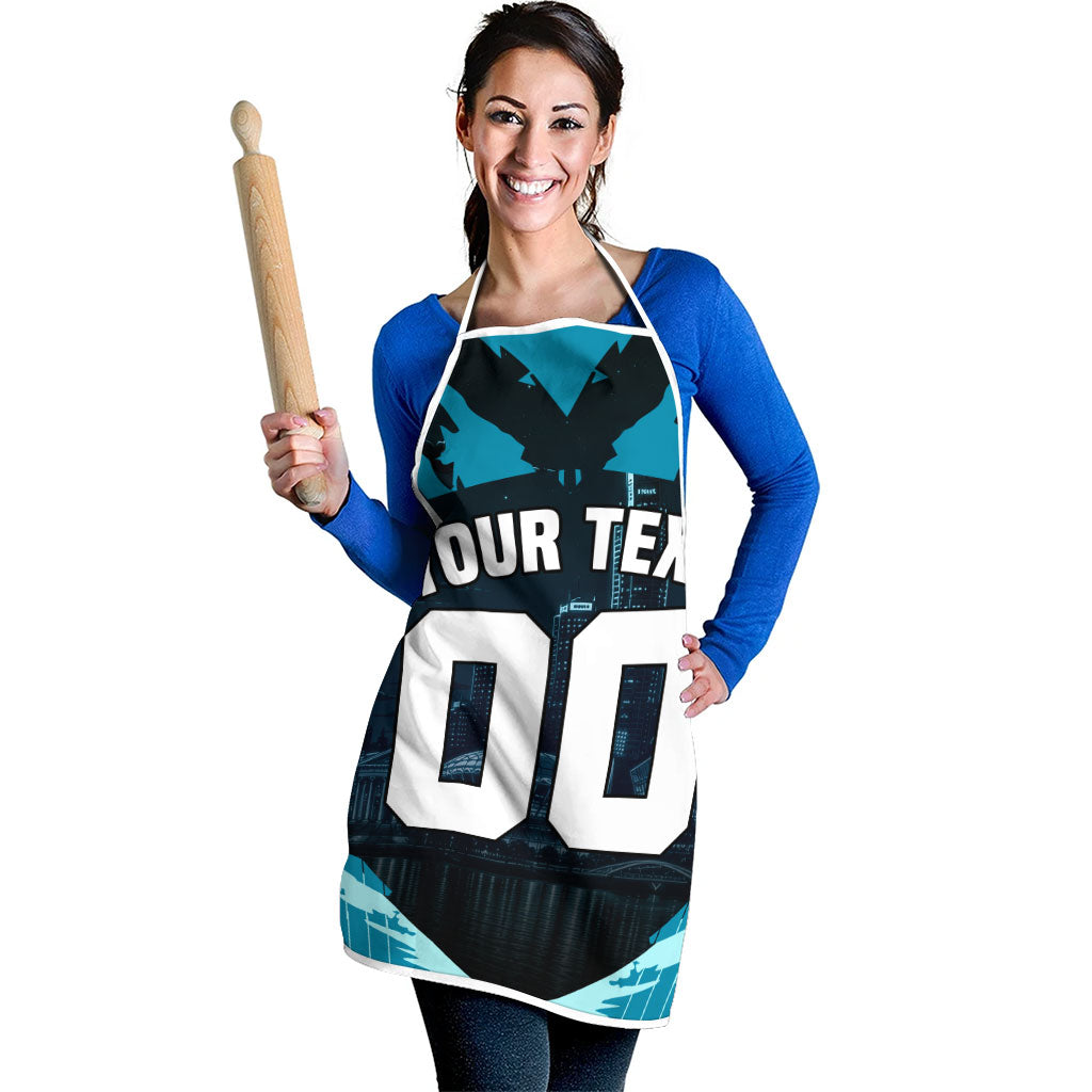 Personalised Port Adelaide Power Football Apron Teal Lightning Mascot Charging Cityscape