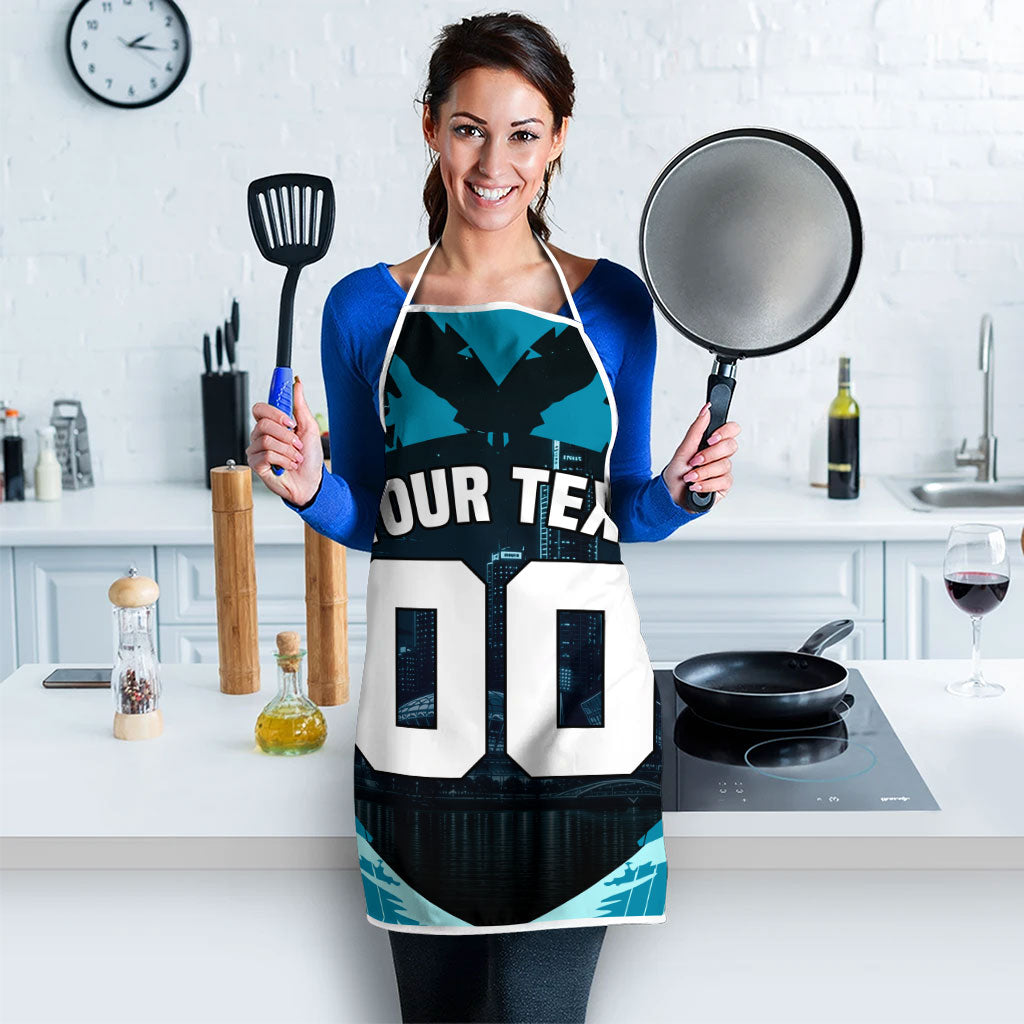 Personalised Port Adelaide Power Football Apron Teal Lightning Mascot Charging Cityscape