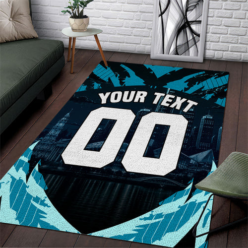 Personalised Port Adelaide Power Football Area Rug Teal Lightning Mascot Charging Cityscape