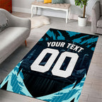 Personalised Port Adelaide Power Football Area Rug Teal Lightning Mascot Charging Cityscape