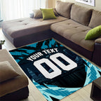 Personalised Port Adelaide Power Football Area Rug Teal Lightning Mascot Charging Cityscape