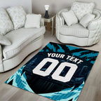 Personalised Port Adelaide Power Football Area Rug Teal Lightning Mascot Charging Cityscape
