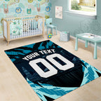 Personalised Port Adelaide Power Football Area Rug Teal Lightning Mascot Charging Cityscape