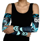 Personalised Port Adelaide Power Football Arm Sleeves Teal Lightning Mascot Charging Cityscape