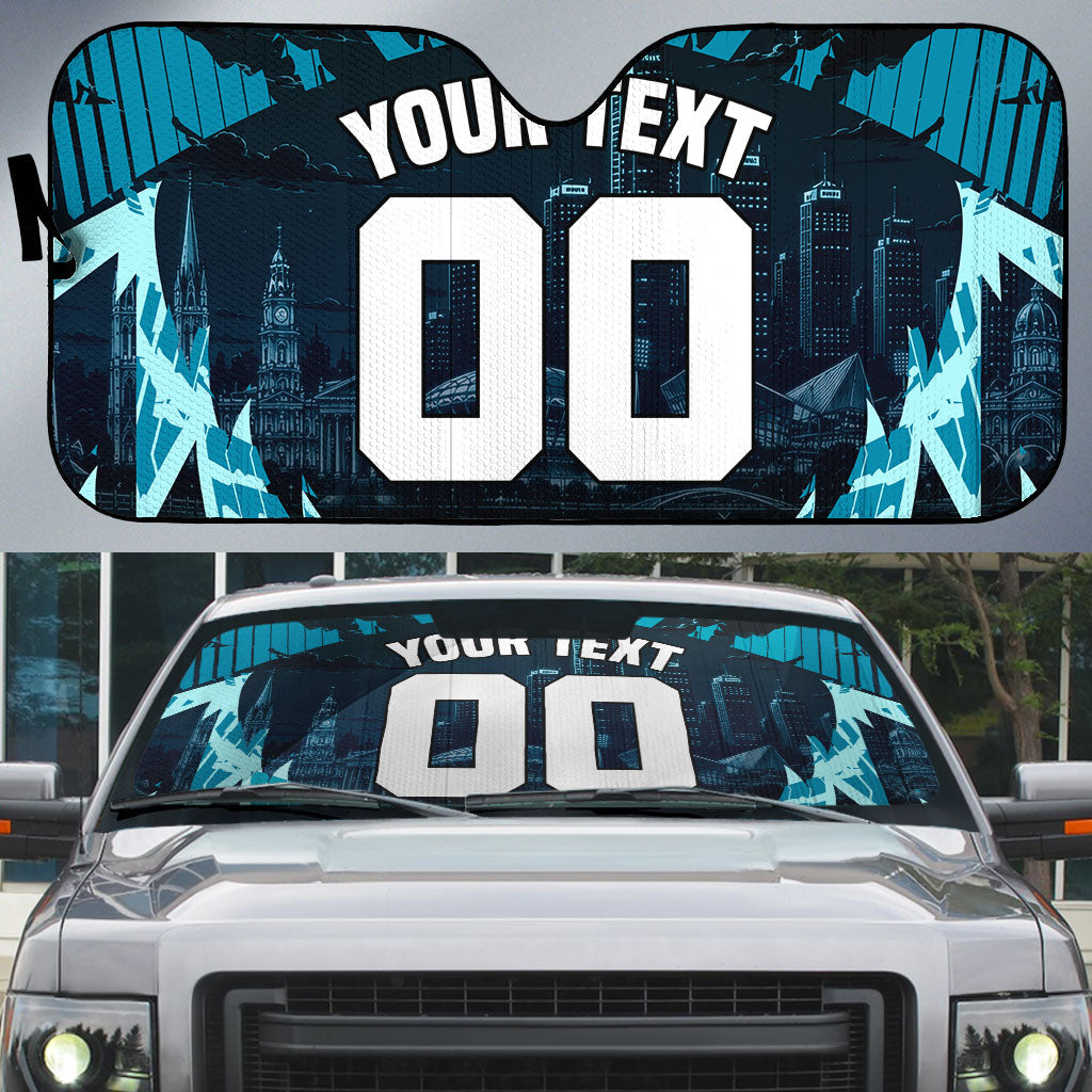 Personalised Port Adelaide Power Football Auto Sun Shade Teal Lightning Mascot Charging Cityscape