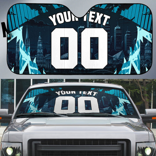 Personalised Port Adelaide Power Football Auto Sun Shade Teal Lightning Mascot Charging Cityscape