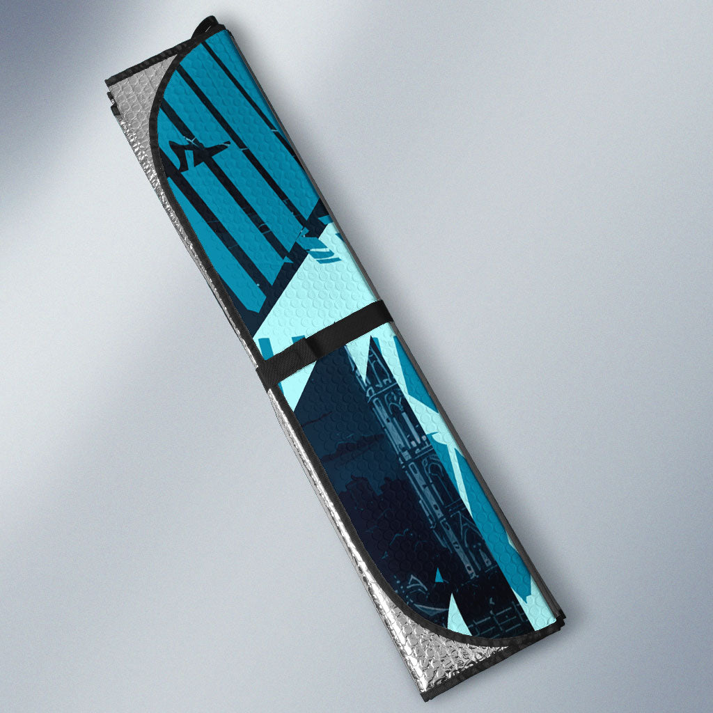 Personalised Port Adelaide Power Football Auto Sun Shade Teal Lightning Mascot Charging Cityscape