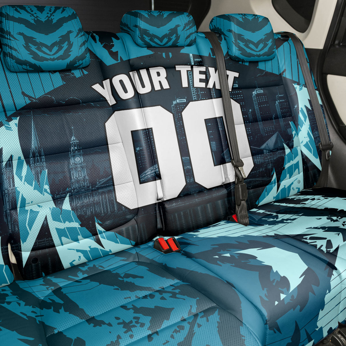 Personalised Port Adelaide Power Football Back Car Seat Cover Teal Lightning Mascot Charging Cityscape