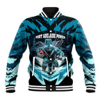 Personalised Port Adelaide Power Football Baseball Jacket Teal Lightning Mascot Charging Cityscape