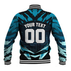Personalised Port Adelaide Power Football Baseball Jacket Teal Lightning Mascot Charging Cityscape