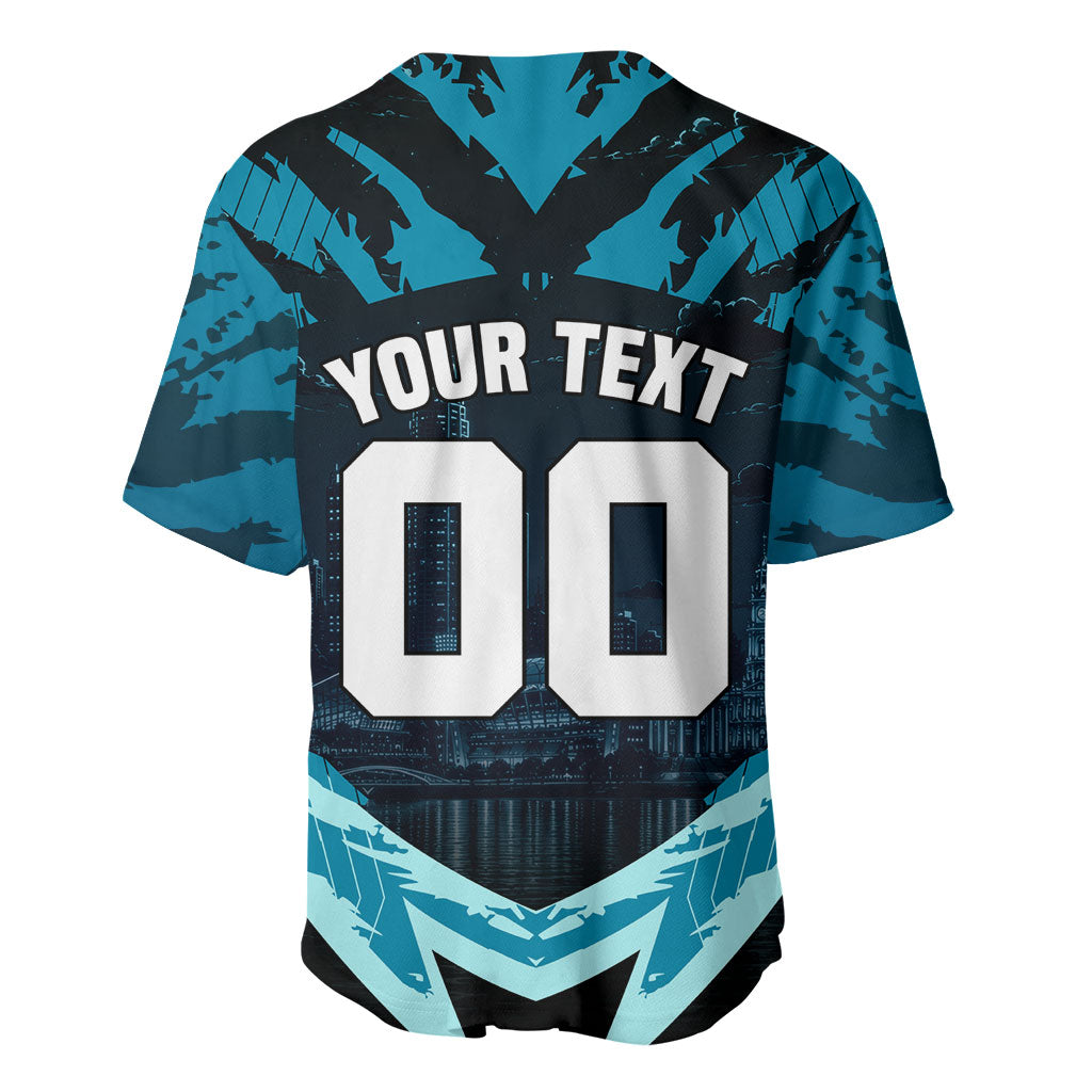 Personalised Port Adelaide Power Football Baseball Jersey Teal Lightning Mascot Charging Cityscape