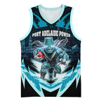 Personalised Port Adelaide Power Football Basketball Jersey Teal Lightning Mascot Charging Cityscape