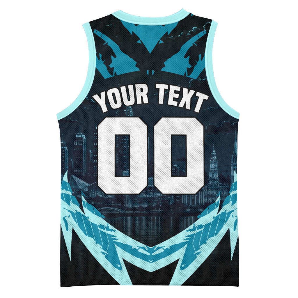 Personalised Port Adelaide Power Football Basketball Jersey Teal Lightning Mascot Charging Cityscape