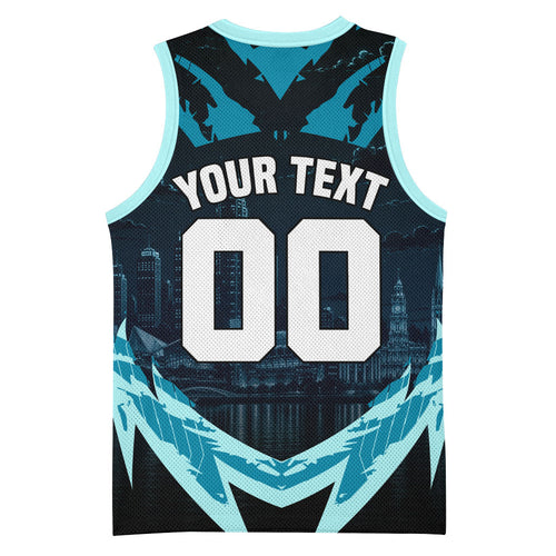 Personalised Port Adelaide Power Football Basketball Jersey Teal Lightning Mascot Charging Cityscape