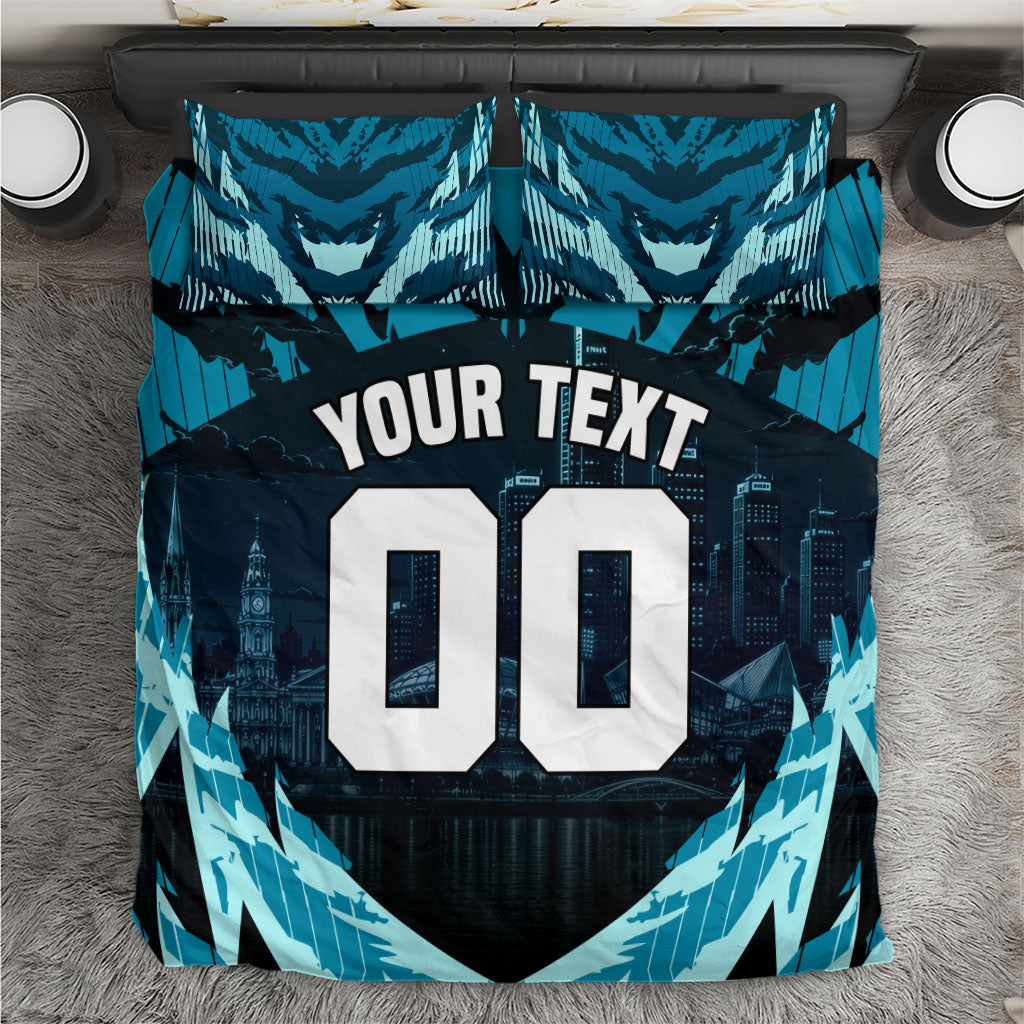 Personalised Port Adelaide Power Football Bedding Set Teal Lightning Mascot Charging Cityscape