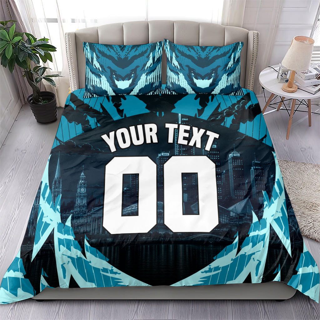 Personalised Port Adelaide Power Football Bedding Set Teal Lightning Mascot Charging Cityscape
