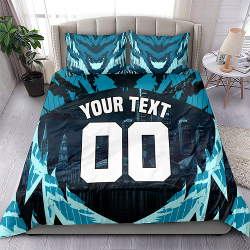 Personalised Port Adelaide Power Football Bedding Set Teal Lightning Mascot Charging Cityscape