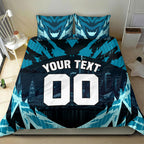 Personalised Port Adelaide Power Football Bedding Set Teal Lightning Mascot Charging Cityscape