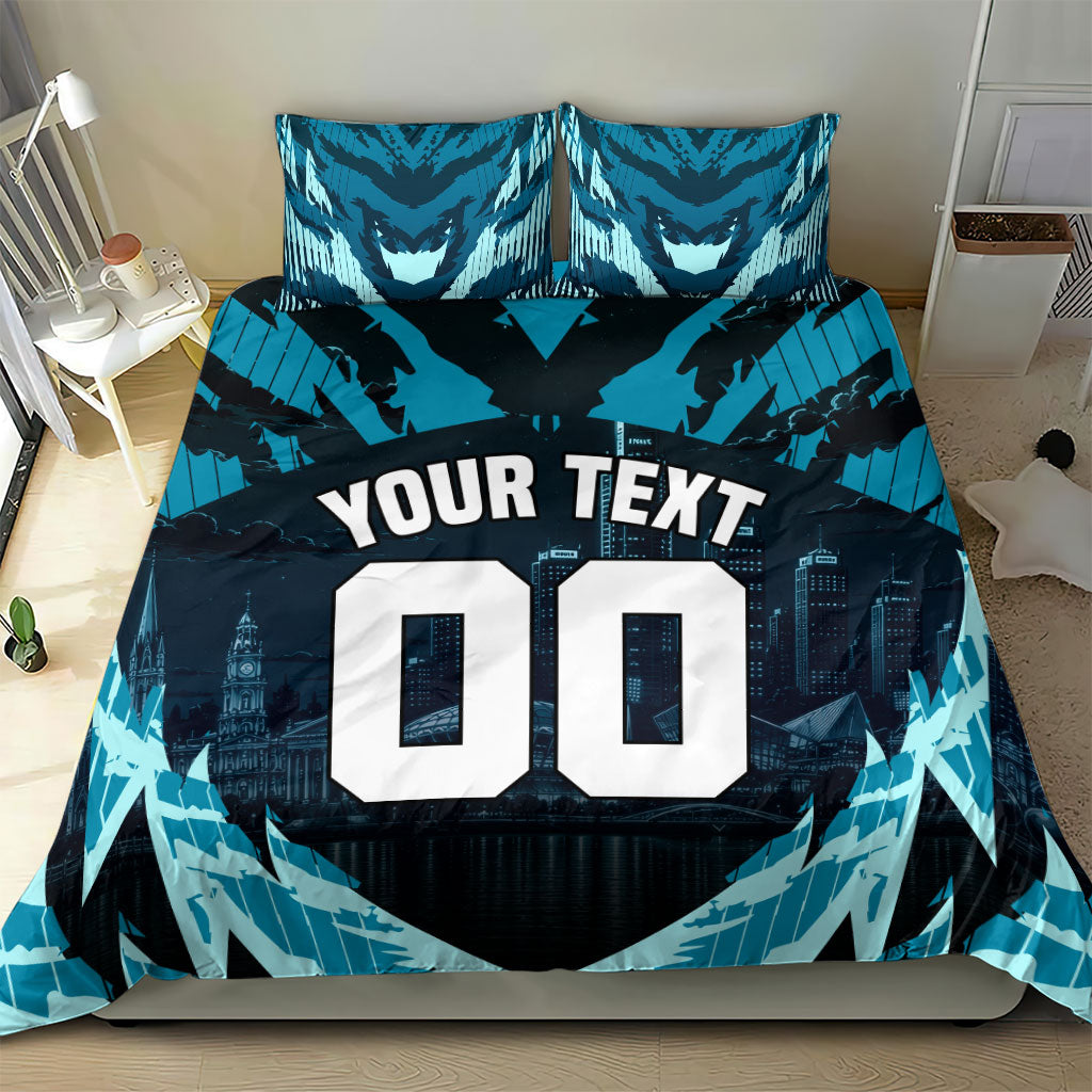 Personalised Port Adelaide Power Football Bedding Set Teal Lightning Mascot Charging Cityscape