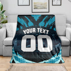 Personalised Port Adelaide Power Football Blanket Teal Lightning Mascot Charging Cityscape