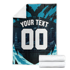Personalised Port Adelaide Power Football Blanket Teal Lightning Mascot Charging Cityscape
