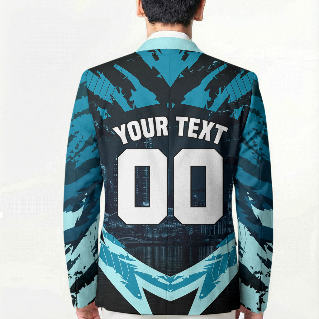 Personalised Port Adelaide Power Football Blazer Teal Lightning Mascot Charging Cityscape