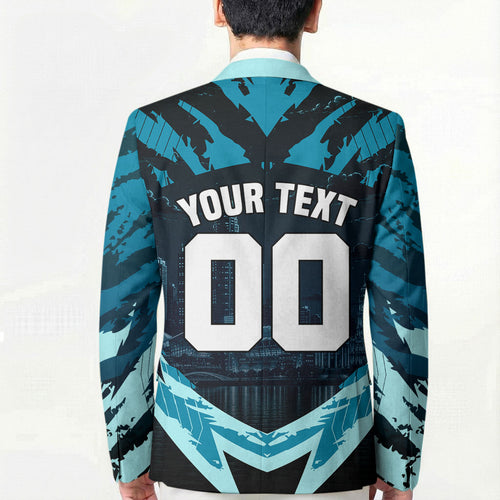 Personalised Port Adelaide Power Football Blazer Teal Lightning Mascot Charging Cityscape