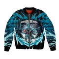 Personalised Port Adelaide Power Football Bomber Jacket Teal Lightning Mascot Charging Cityscape