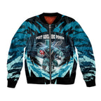 Personalised Port Adelaide Power Football Bomber Jacket Teal Lightning Mascot Charging Cityscape