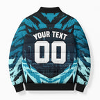Personalised Port Adelaide Power Football Bomber Puffer Jacket Teal Lightning Mascot Charging Cityscape