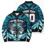 Personalised Port Adelaide Power Football Bomber Puffer Jacket Teal Lightning Mascot Charging Cityscape