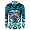 Personalised Port Adelaide Power Football Button Sweatshirt Teal Lightning Mascot Charging Cityscape