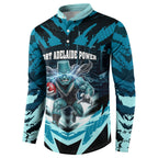 Personalised Port Adelaide Power Football Button Sweatshirt Teal Lightning Mascot Charging Cityscape